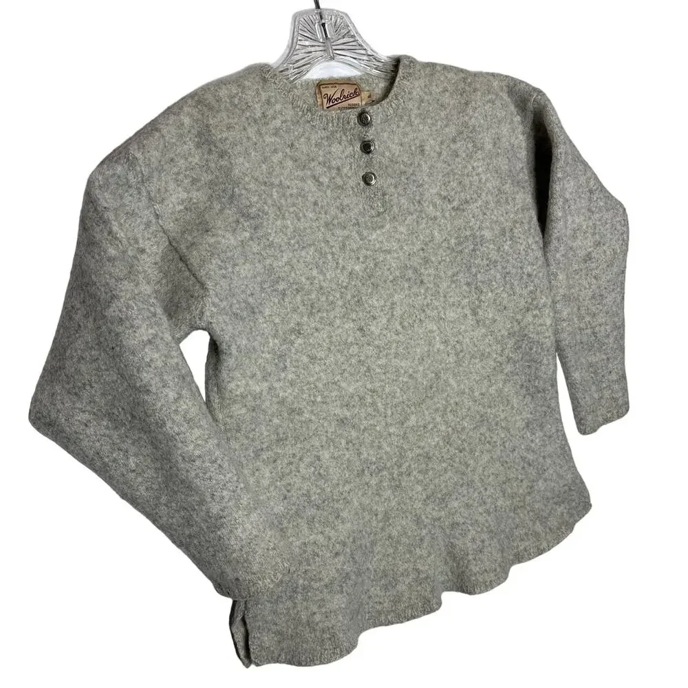 1980s Woolrich Rugged Outdoorwear Gray Heather Wool Henley Sweater  size medium